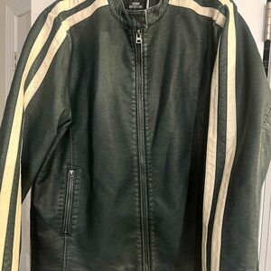 Urban Outfitters  XL Dark Green Jacket / Light Stripes Faux Leather NWOT
